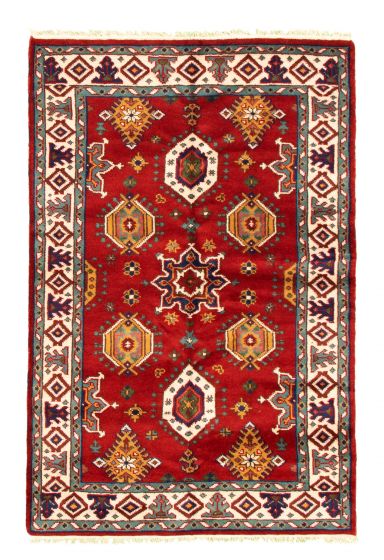 Bordered  Traditional Red Area rug 4x6 Indian Hand-knotted 347434