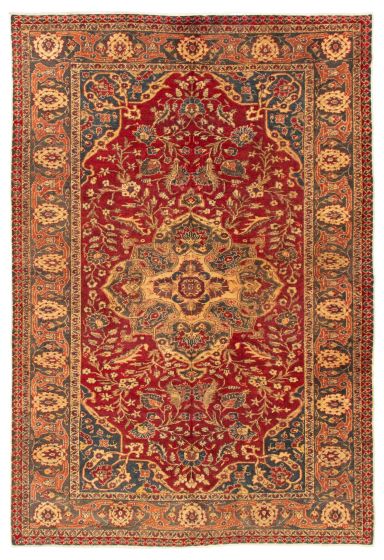 Bordered  Traditional Red Area rug 6x9 Turkish Hand-knotted 347714
