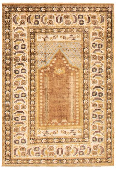 Bordered  Tribal Brown Area rug 3x5 Turkish Hand-knotted 357645