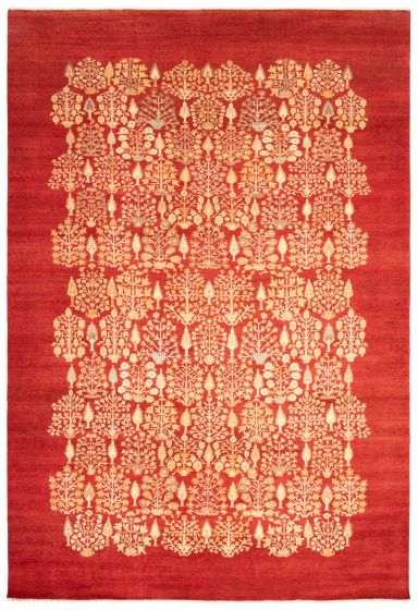 Transitional Red Area rug Unique Pakistani Hand-knotted 368353