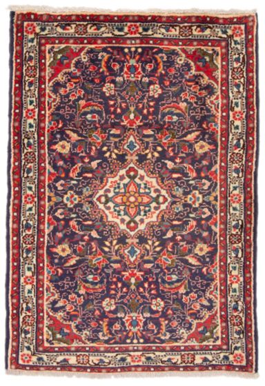 Bordered  Traditional Blue Area rug 2x3 Persian Hand-knotted 373485