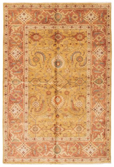 Bordered  Traditional Orange Area rug 5x8 Indian Hand-knotted 373988