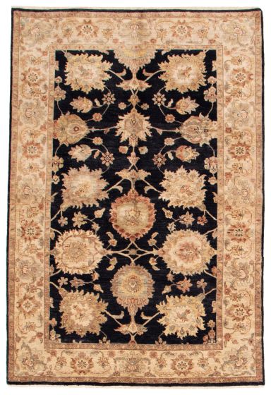 Bordered  Traditional Black Area rug 5x8 Indian Hand-knotted 374067