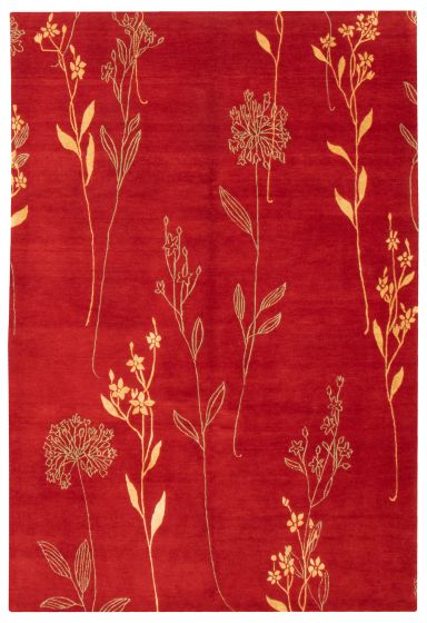 Modern Red Area rug 5x8 Nepal Hand-knotted 375001
