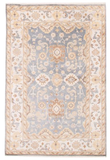 Bordered  Traditional Blue Area rug 5x8 Indian Hand-knotted 377784