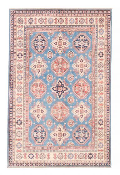 Bordered  Geometric Blue Area rug 4x6 Afghan Hand-knotted 381983