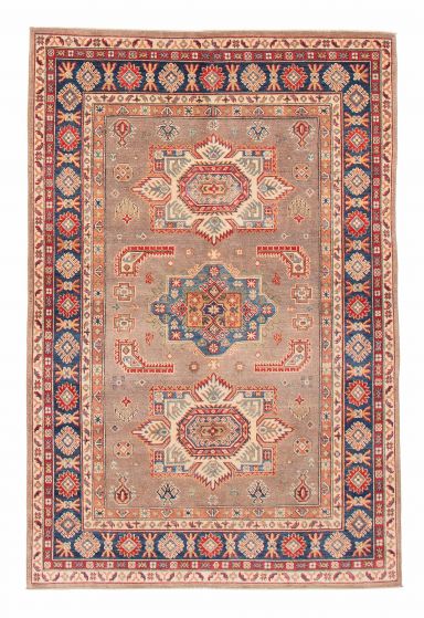 Bordered  Geometric Ivory Area rug 5x8 Afghan Hand-knotted 382034