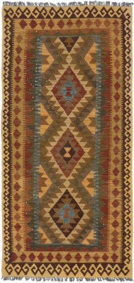Traditional Brown Area rug Unique Turkish Flat-Weave 188820