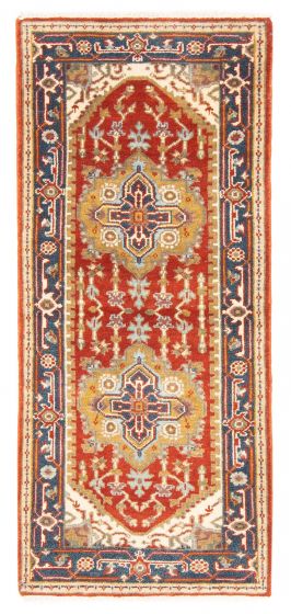 Bordered  Traditional Red Runner rug 6-ft-runner Indian Hand-knotted 379983