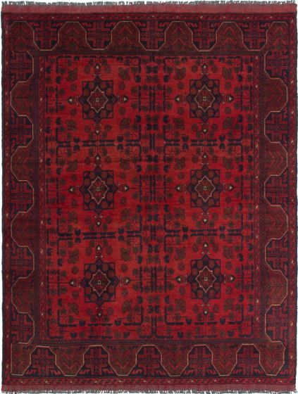 Bordered  Tribal Red Area rug 4x6 Afghan Hand-knotted 281232