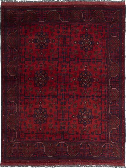 Bordered  Tribal Red Area rug 4x6 Afghan Hand-knotted 281244