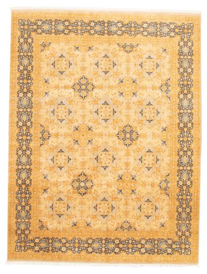 Bordered  Traditional Ivory Area rug 9x12 Pakistani Hand-knotted 317813