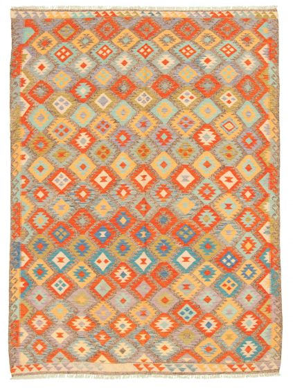 Bordered  Geometric Grey Area rug 6x9 Turkish Flat-weave 329398