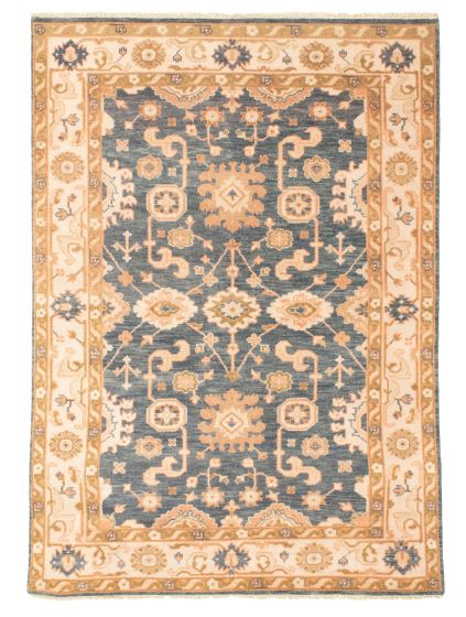 Bordered  Traditional Blue Area rug 5x8 Indian Hand-knotted 344101