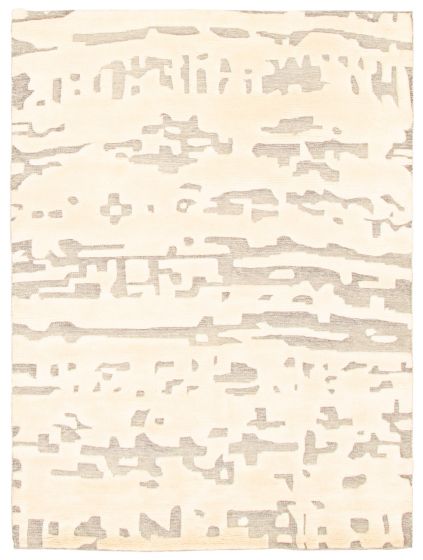 Carved  Contemporary Ivory Area rug 5x8 Indian Hand-knotted 345581