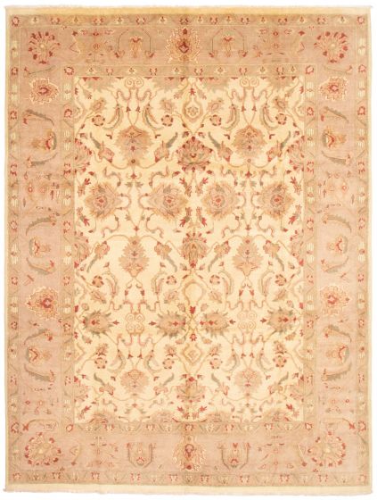 Bordered  Traditional Ivory Area rug 9x12 Afghan Hand-knotted 362455