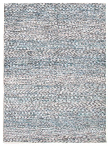 Transitional Green Area rug 4x6 Indian Hand-knotted 377675