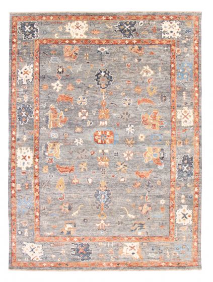 Bordered  Traditional Grey Area rug 10x14 Indian Hand-knotted 377819