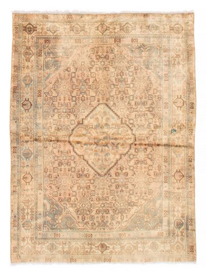 Bordered  Vintage/Distressed Ivory Area rug 5x8 Turkish Hand-knotted 378082