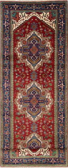 Floral  Traditional Red Runner rug 12-ft-runner Indian Hand-knotted 237386