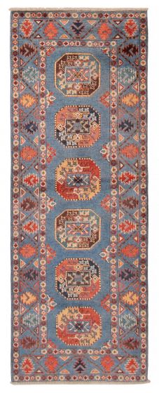 Geometric  Transitional Blue Runner rug 7-ft-runner Afghan Hand-knotted 390030