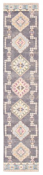 Geometric  Transitional Grey Runner rug 12-ft-runner Pakistani Hand-knotted 382093
