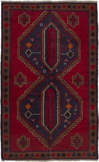 Bordered  Tribal Red Area rug 3x5 Afghan Hand-knotted 285137