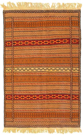 Bordered  Stripes Brown Area rug 3x5 Turkish Flat-Weave 335065