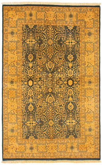 Bordered  Traditional Blue Area rug 4x6 Pakistani Hand-knotted 337384