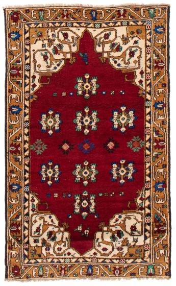 Bordered  Traditional Red Area rug Unique Turkish Hand-knotted 369508