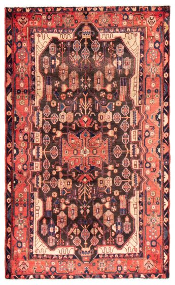 Bordered  Traditional Black Area rug 5x8 Persian Hand-knotted 371223