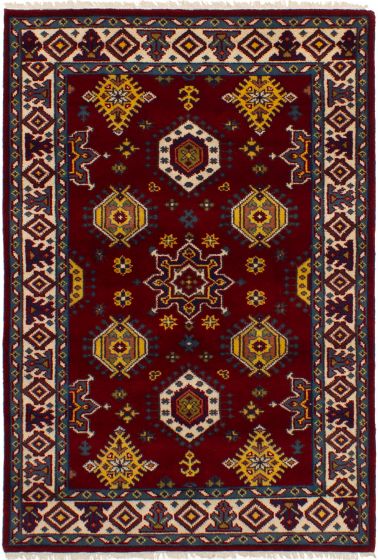 Bohemian  Geometric Red Area rug 4x6 Indian Hand-knotted 270808