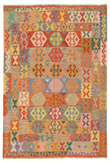 Bordered  Geometric Multi Area rug 6x9 Turkish Flat-weave 316222