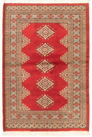Bordered  Tribal Red Area rug 3x5 Pakistani Hand-knotted 326065