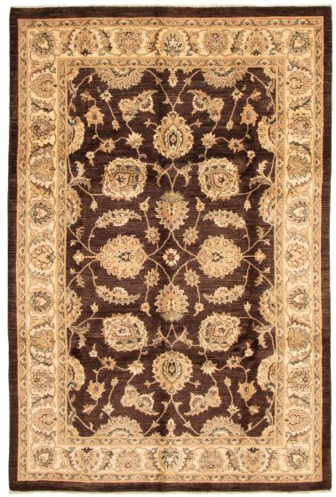 Bordered  Traditional Brown Area rug 6x9 Indian Hand-knotted 331087