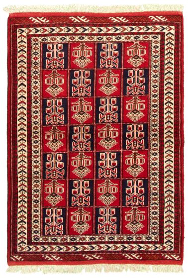 Bordered  Tribal Red Area rug 3x5 Turkmenistan Hand-knotted 332306