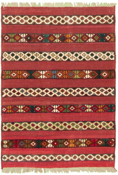 Carved  Tribal Red Area rug 3x5 Turkish Hand-knotted 334908