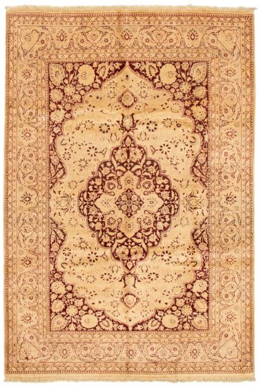 Bordered  Traditional Ivory Area rug 5x8 Pakistani Hand-knotted 336215