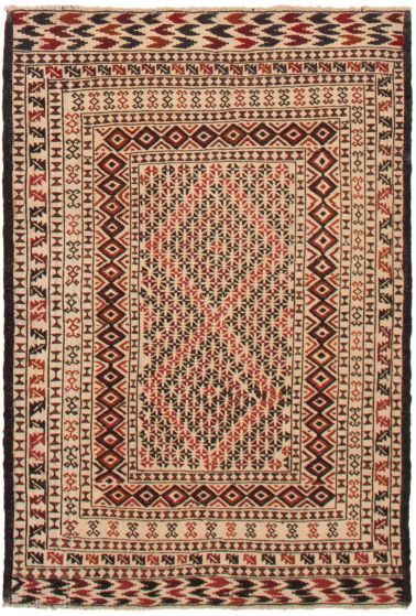 Bordered  Tribal Ivory Area rug 3x5 Afghan Flat-weave 356093