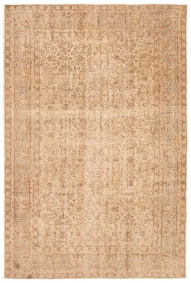 Bordered  Vintage Yellow Area rug 6x9 Turkish Hand-knotted 368895