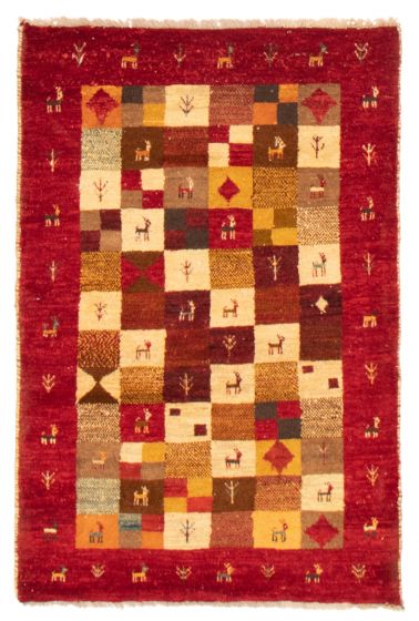 Gabbeh  Tribal Red Area rug 3x5 Persian Hand-knotted 372046
