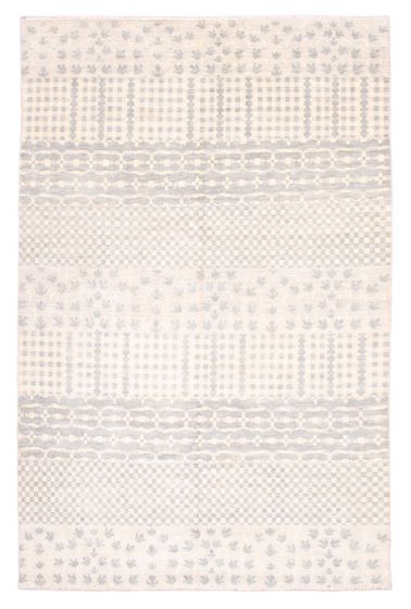 Bordered  Transitional Grey Area rug 10x14 Indian Hand-knotted 373941