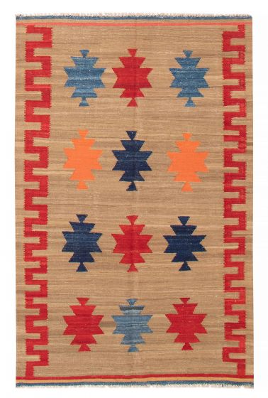 Flat-weaves & Kilims  Geometric Ivory Area rug 5x8 Turkish Flat-Weave 375798