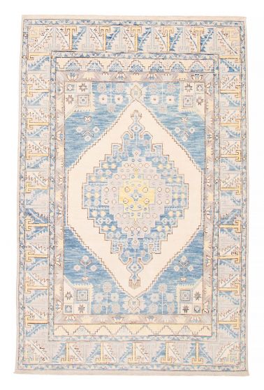 Bordered  Transitional Blue Area rug 5x8 Pakistani Hand-knotted 381892