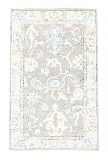 Bordered  Transitional Grey Area rug 3x5 Pakistani Hand-knotted 382412