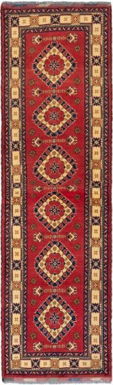 Bordered  Geometric Red Runner rug 10-ft-runner Afghan Hand-knotted 282660