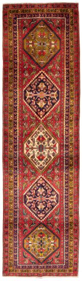 Bordered  Traditional Red Runner rug 13-ft-runner Persian Hand-knotted 325138