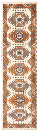 Bordered  Traditional Ivory Runner rug 10-ft-runner Indian Hand-knotted 346886