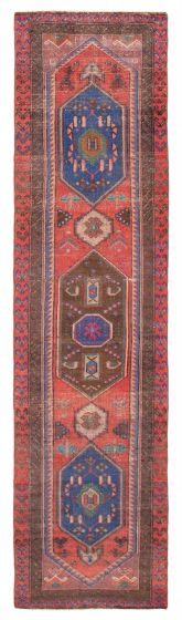 Geometric  Vintage Red Runner rug 9-ft-runner Turkish Hand-knotted 392188