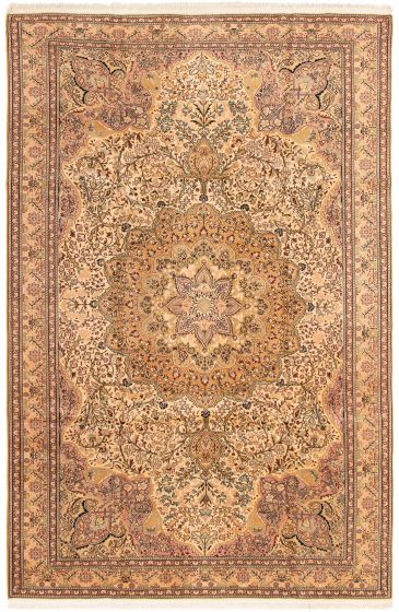 Bordered  Traditional Ivory Area rug 6x9 Turkish Hand-knotted 293163